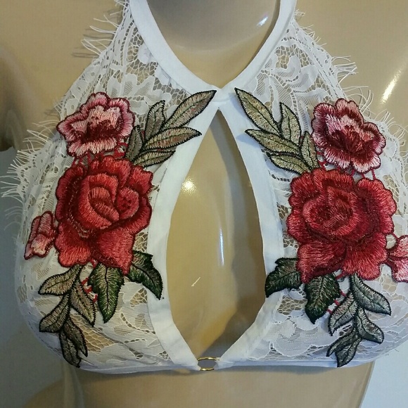 BLACK ONLY Lacey Sexy Embroidered Applique Bralette - Picture 5 of 8