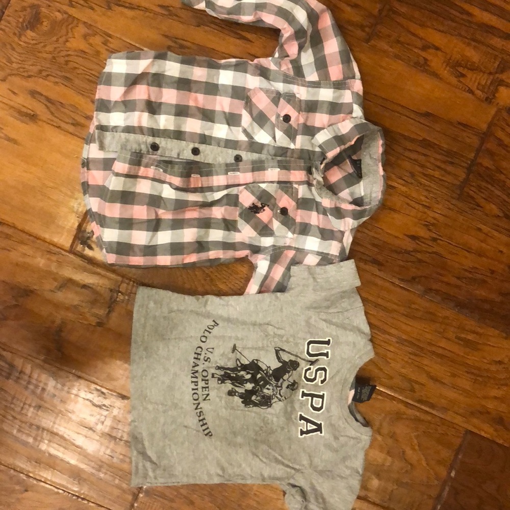 US Polo combo t-shirt and button shirt 3T