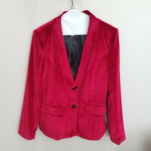 Nwot red single button velvet blazer