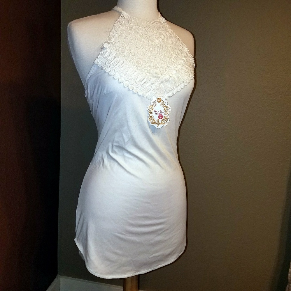 White halter mini dress or long tunic top