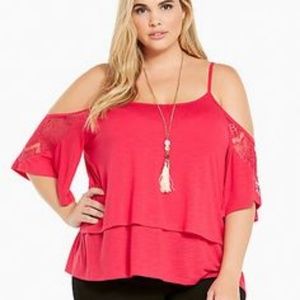 Torrid Cold Shoulder lace trim blouse