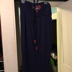 Blue cotton dress bead work. Ties around the neck