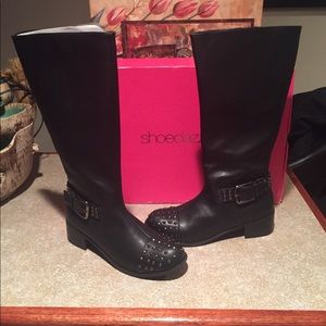 Women’s Black “MELKI” Leather Boots with Studs