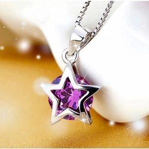 Sterling Silver Crystal Rhinestone Star Necklace.