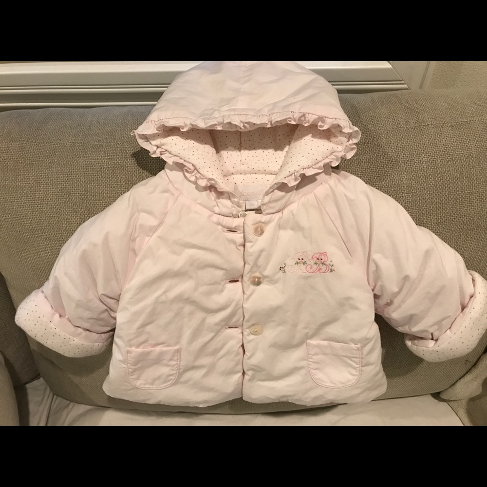 Jacadi baby girl puffer pink coat 3m EUC