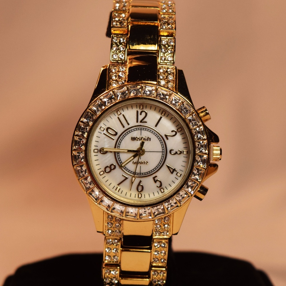 Women's Gold CZ Studded Watch