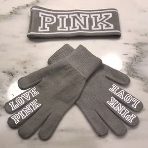 PINK Gloves Set. New. No tags. Never worn. Gray.
