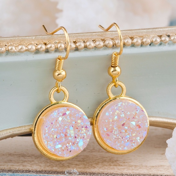 Earrings. Dangle Druzy in Aurora Borealous - Picture 2 of 3