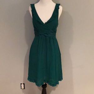 Anthropologie Emerald Green Chiffon Ruffle Dress