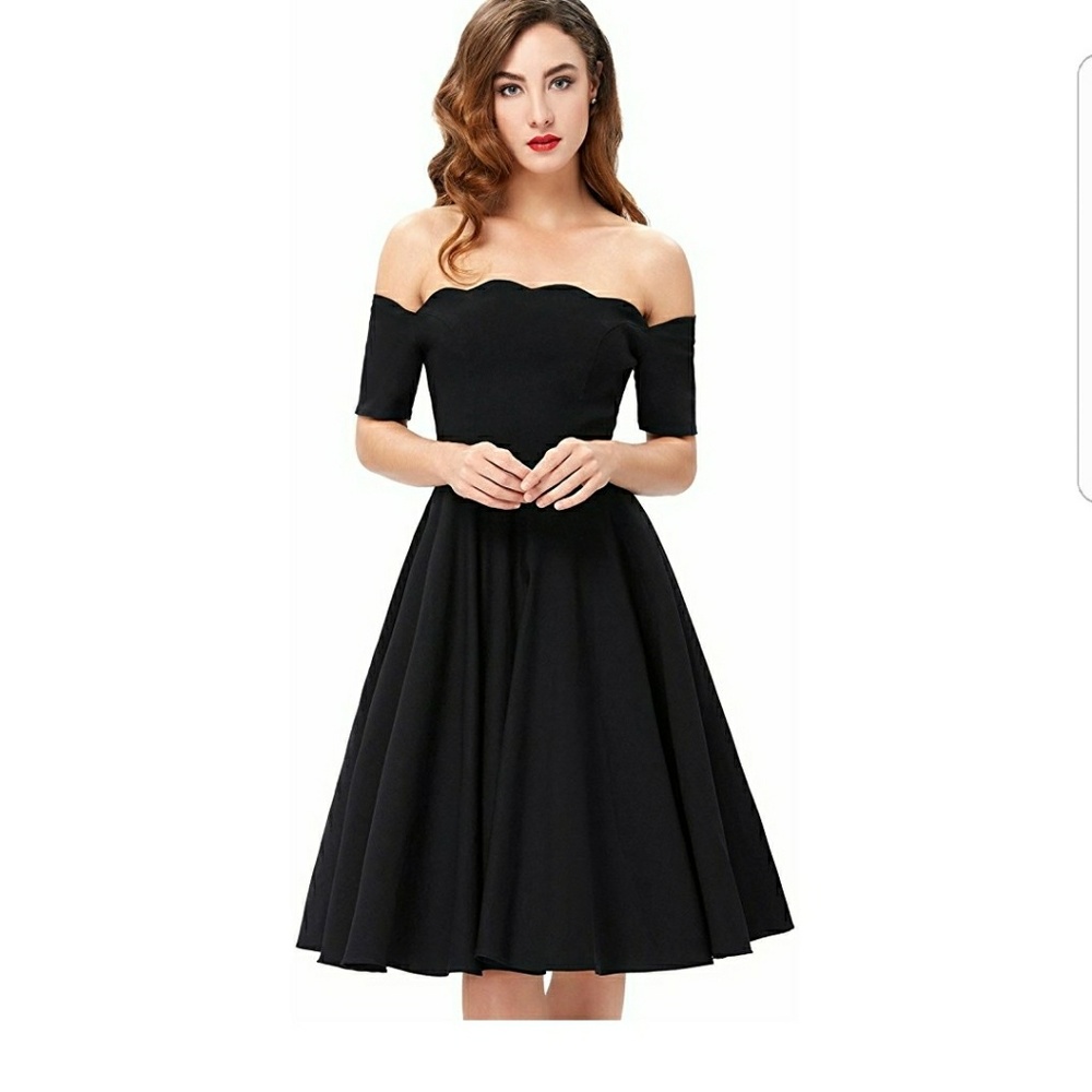 Paul Jones Off-shoulder Swing Dress in Black
