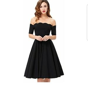 Paul Jones Off-shoulder Swing Dress in Black