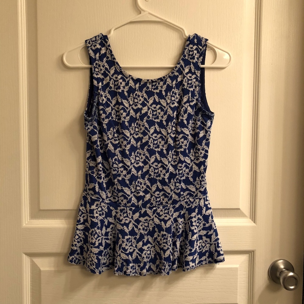 Blue lace detail peplum top