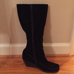 Tall suede wedge boots