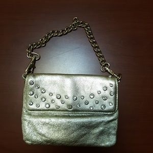 Metalic Gold crystal genuine leather mini purse