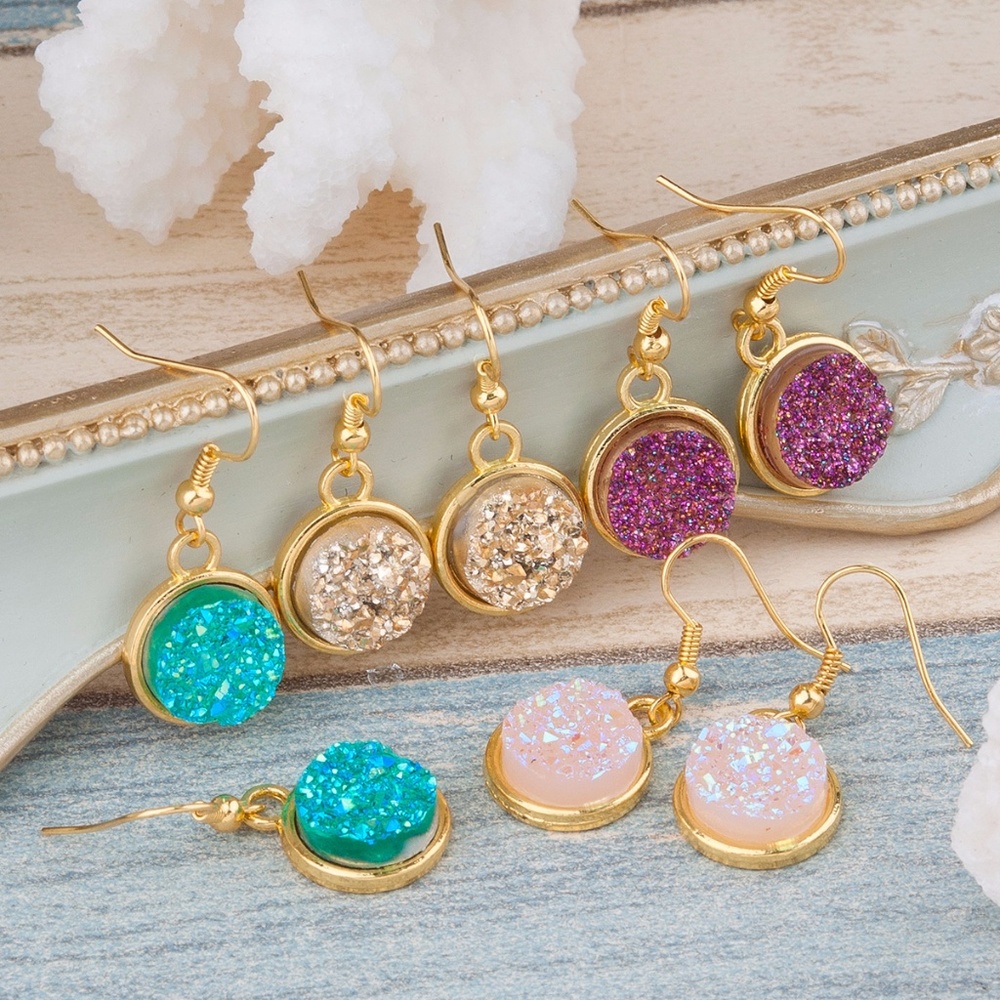 Earrings. Dangle Drusy Turquoise - Picture 3 of 3