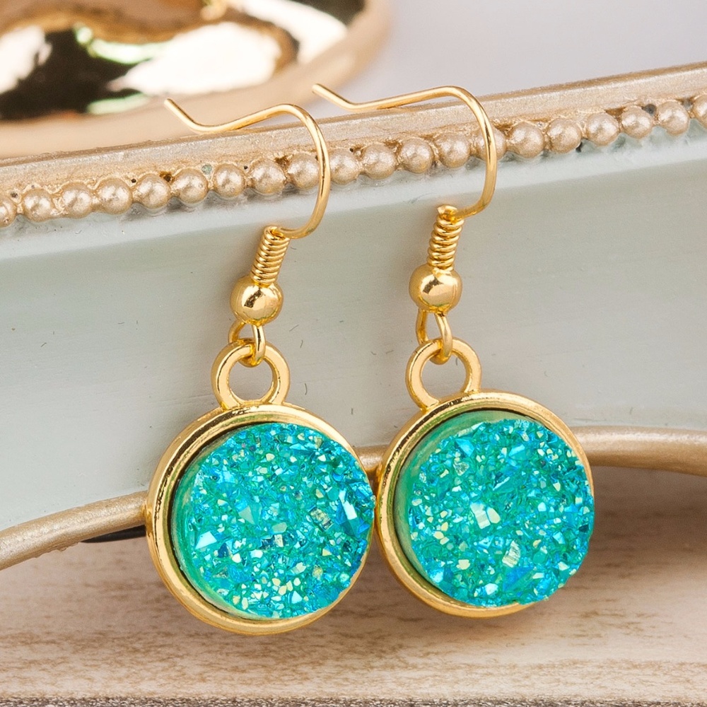 Earrings. Dangle Drusy Turquoise - Picture 2 of 3