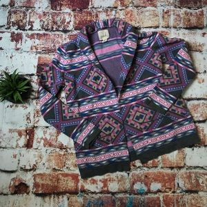 Peek Aztec pink gray Open Front cardigan sweater