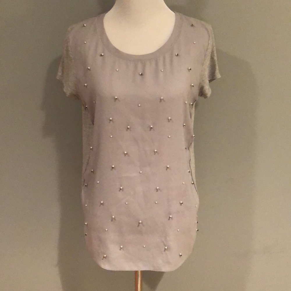 Ann Taylor Beaded Chiffon Front Tee