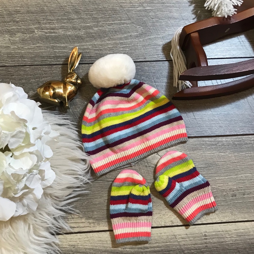 Multi-Colored Striped Hat with Gloves