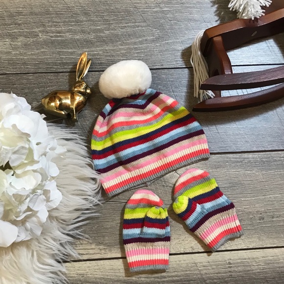 Multi-Colored Striped Hat with Gloves - Picture 1 of 2