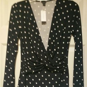 NWT Ann Taylor wrap top, navy blue with polka dots