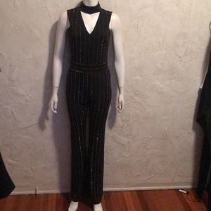 Gold crystal stripe jumpsuit