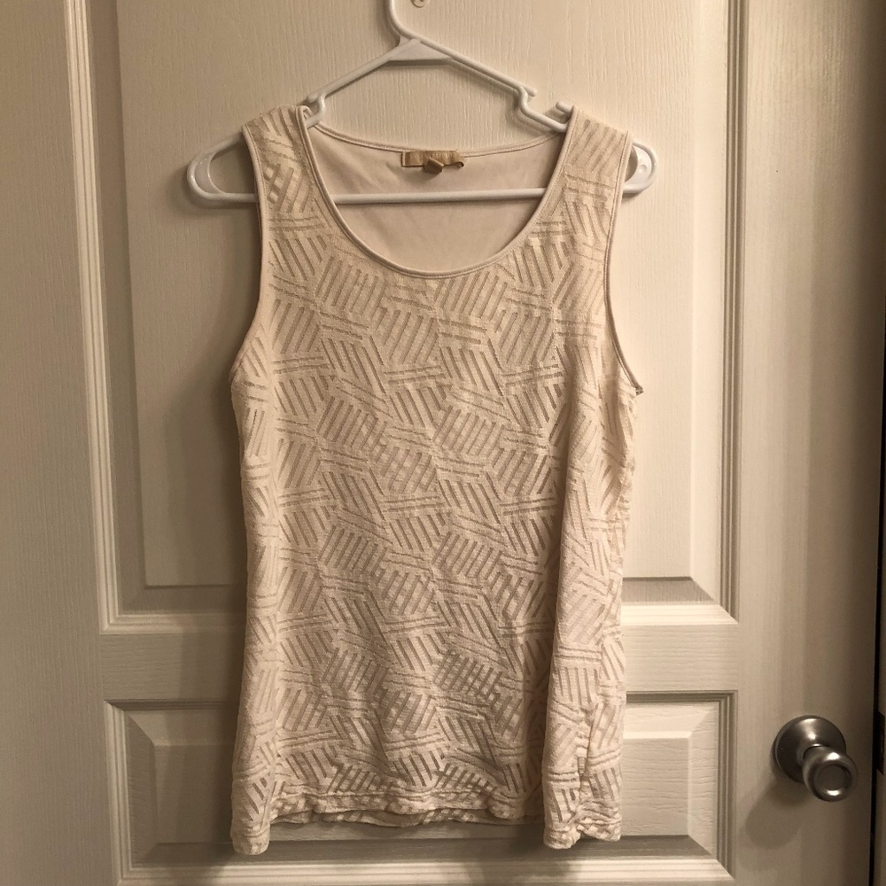 Geometric mesh white tank top