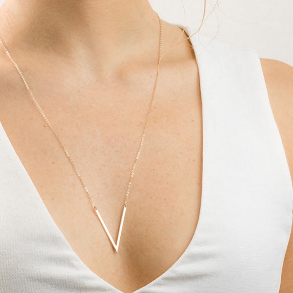 Long V Necklace Triangle Gold Bar
