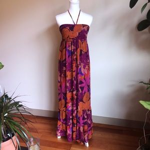 H&M Sz 6 Purple Autumn Leaves Halter Maxi Dress