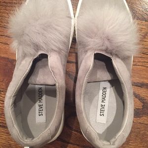 Steve Madden grey suede fur puff sneaker