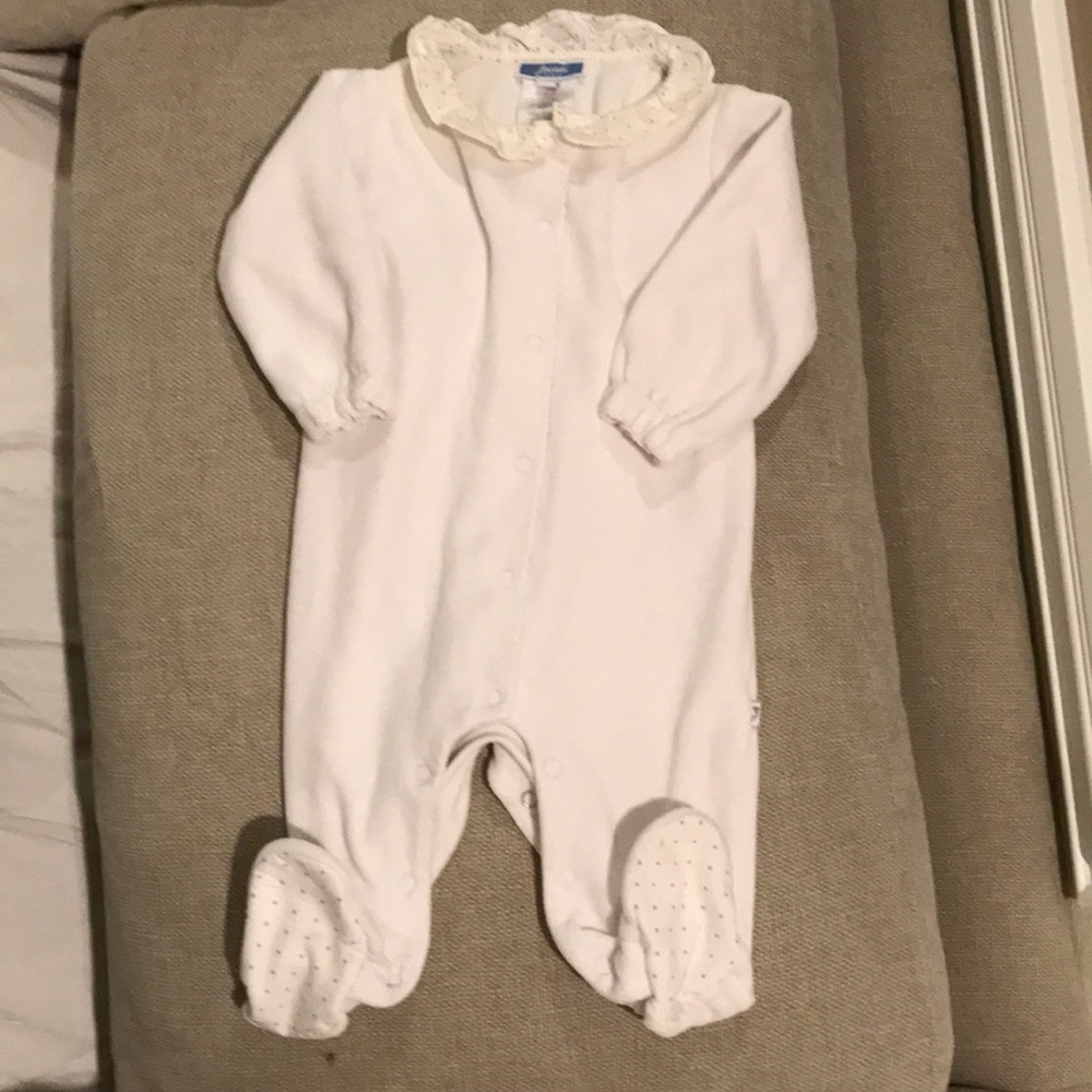 Jacadi white velour collar Sleep suit pajamas baby
