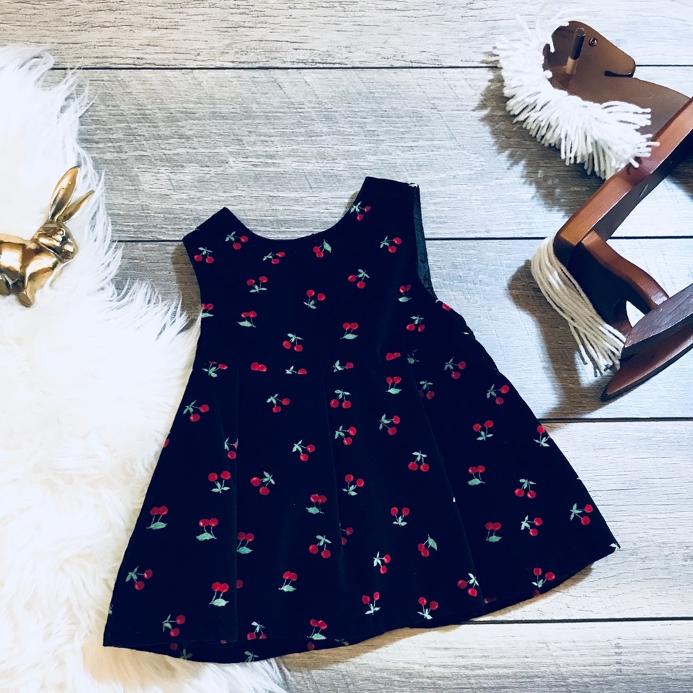 Velvet Black Dress with Cherries