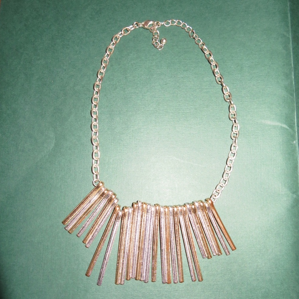 Silver and gold fringe necklace