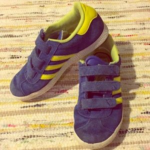 Adidas Gazelle blue and neon suede sneakers