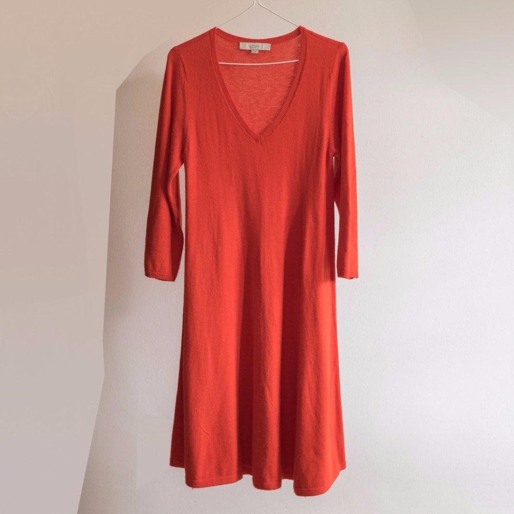 Red V-neck Sweater Dress