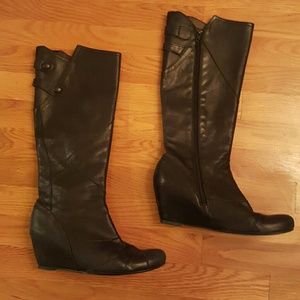 Miz Mooz Wedge Black Leather Knee Boots