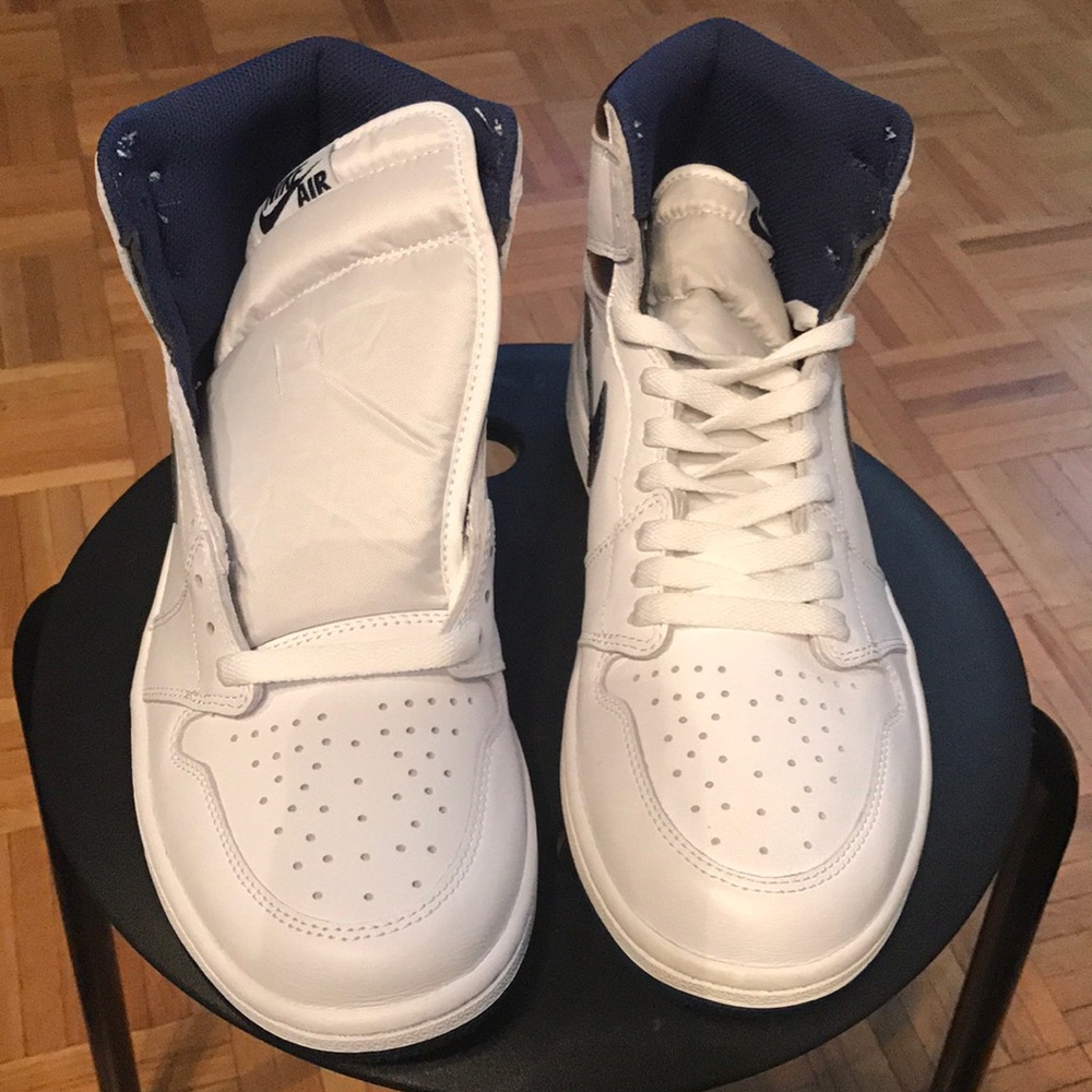 White and metallic blue Jordan 1