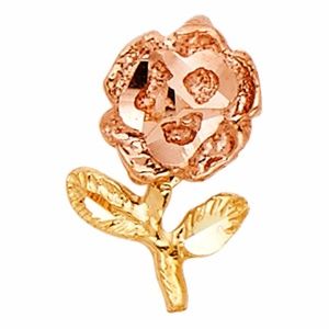 14K Solid Yellow $ Rose Gold Rose Flower Pendant.