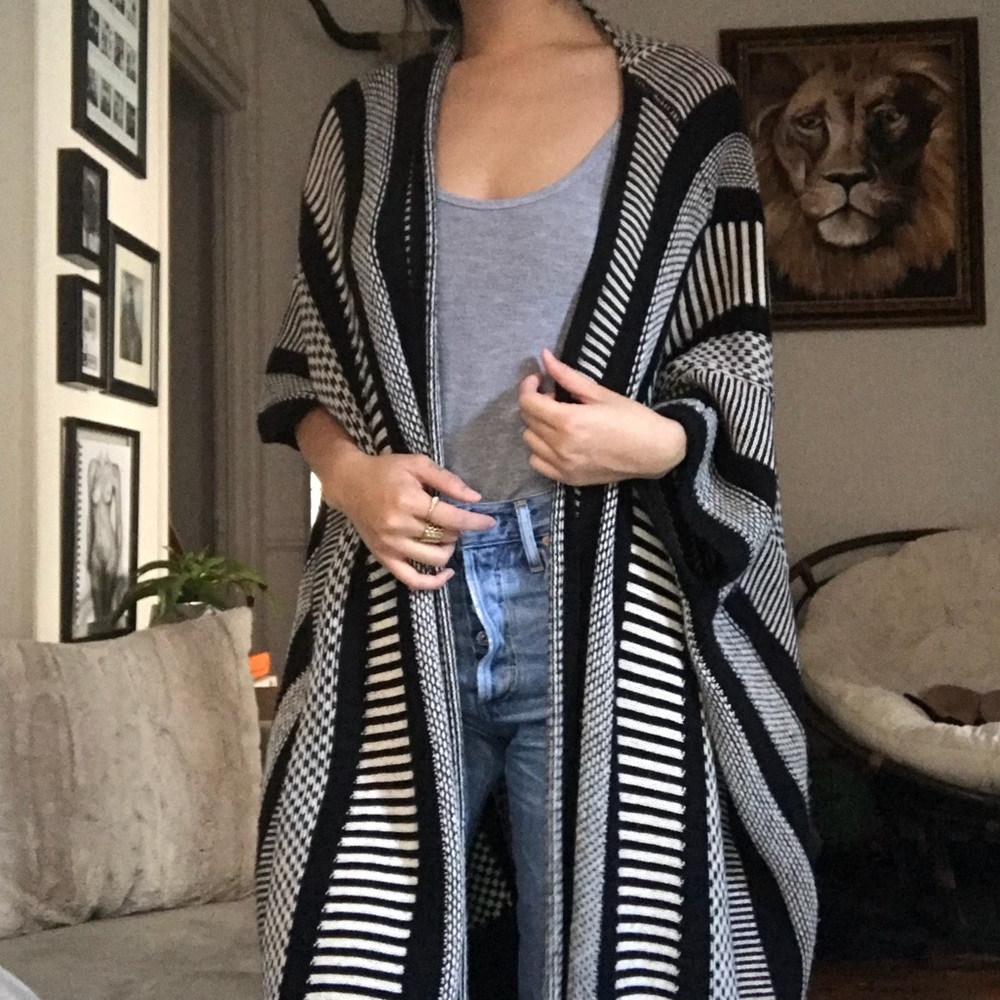 Free People Striped Poncho w Fringe