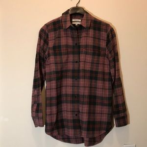 Madewell flannel top, berry red black plaid Sz XS