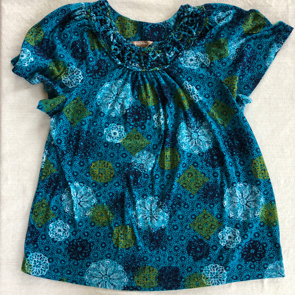 Green and Blue Floral Print Top Size