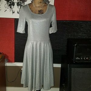Lularoe Large Holiday Gray & Silver Nicole Dress