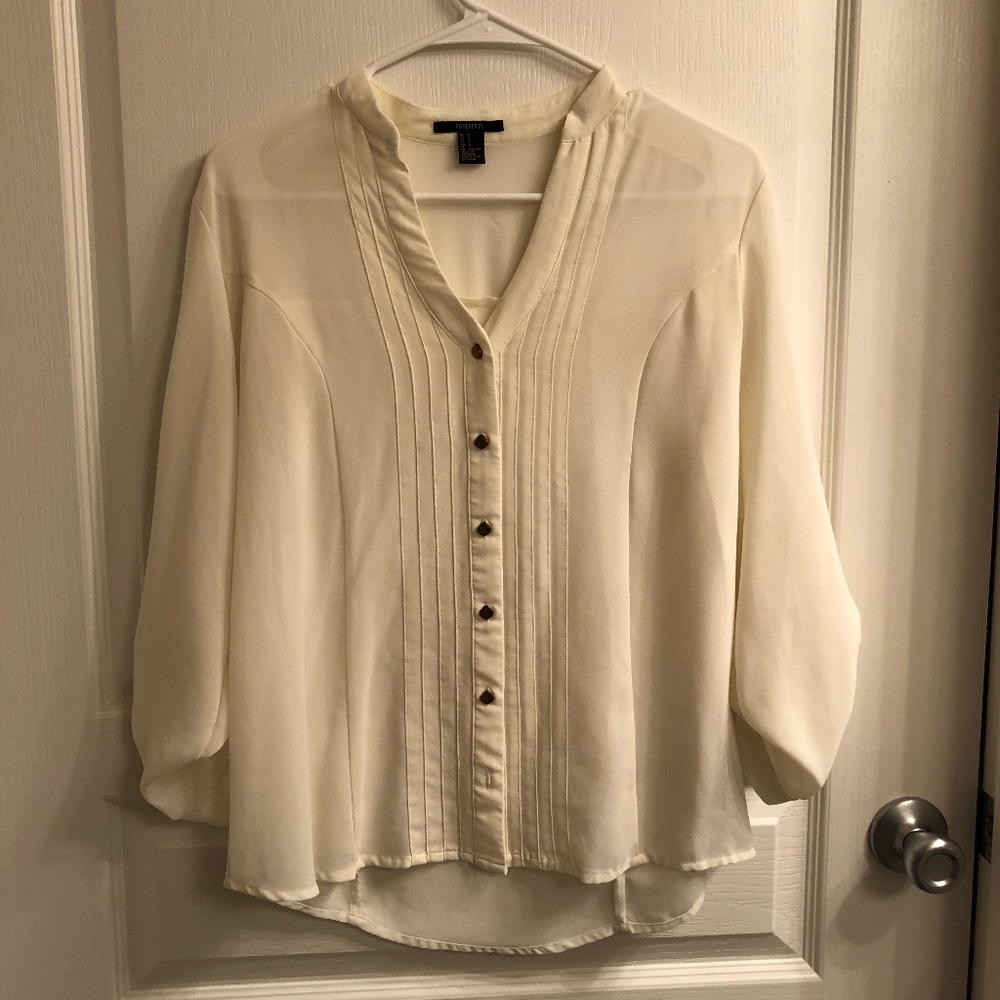 Sheer white top with pleats in the front