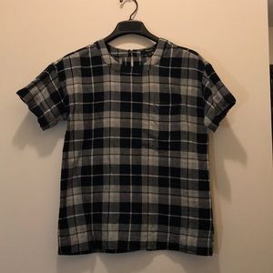 Madewell blue plaid pullover top Sz XXS