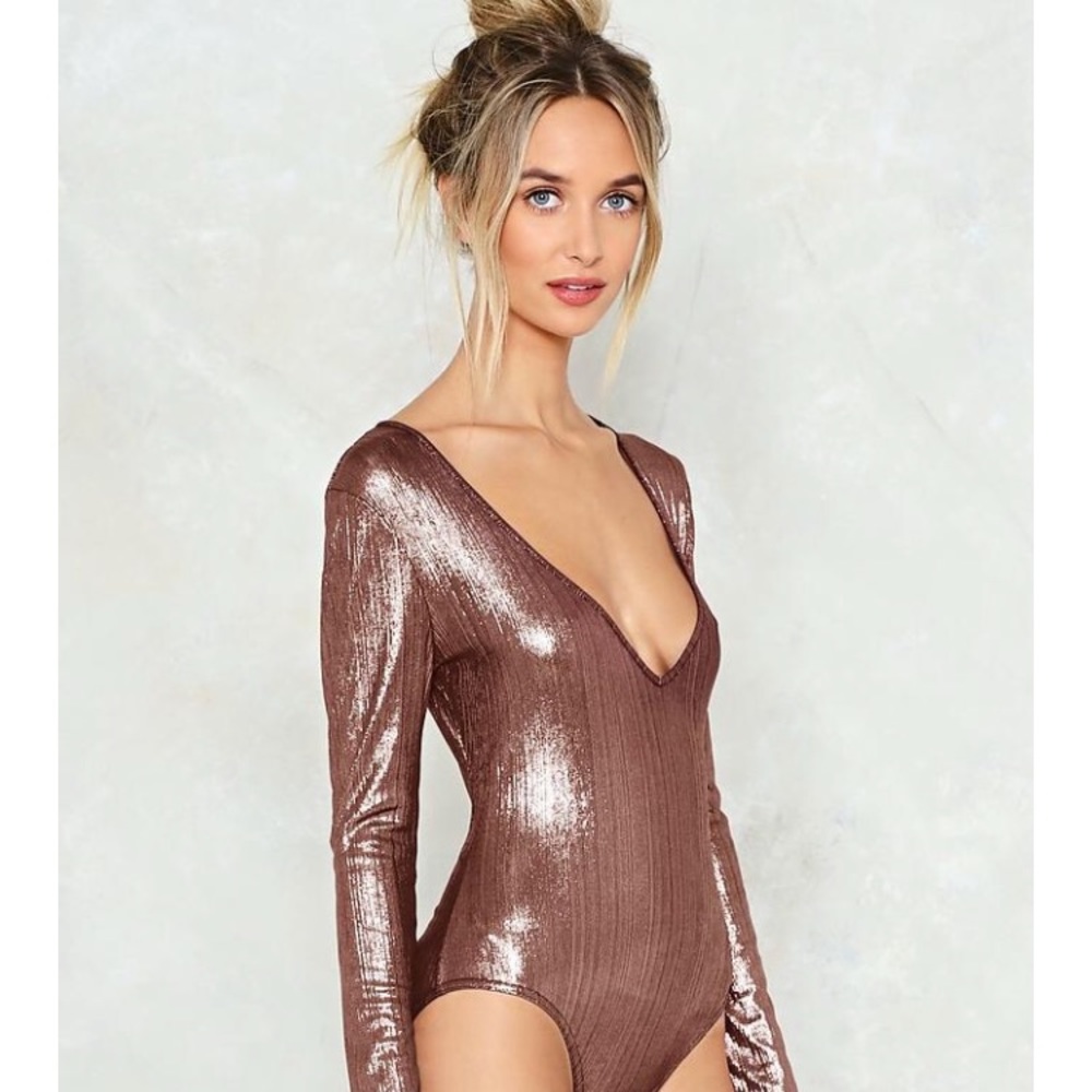 Nasty Gal Metallic Rose Gold Body Suit