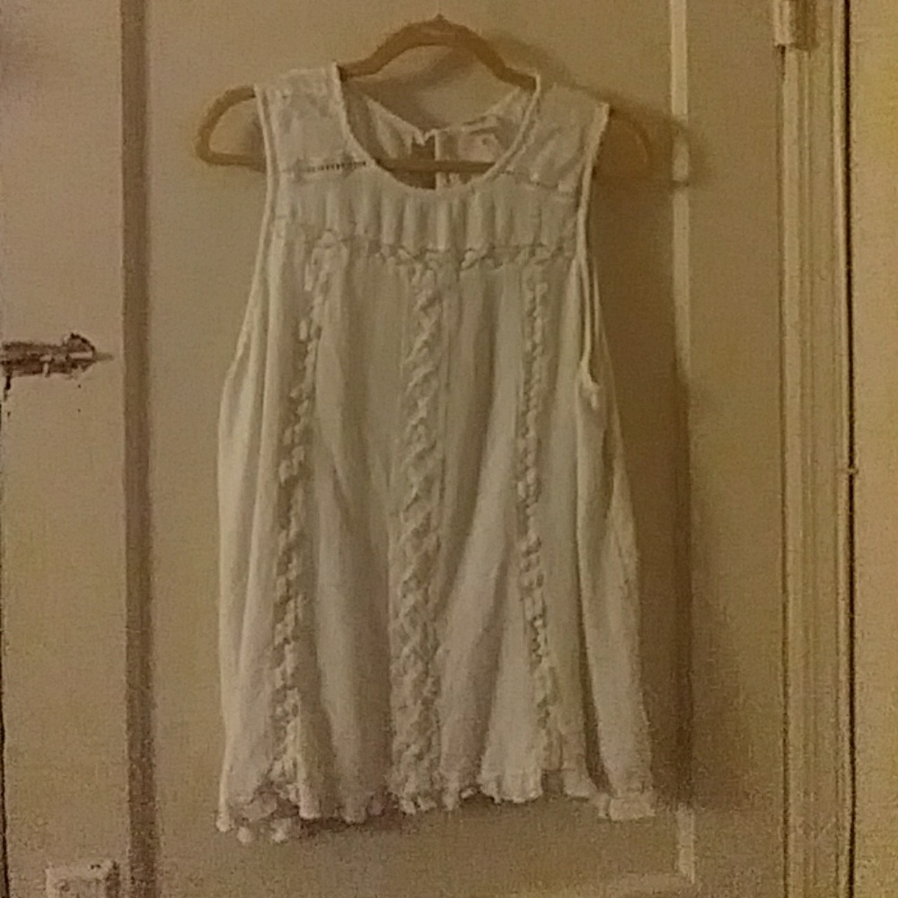 Cream Sleeveless Top with Crochet Detail