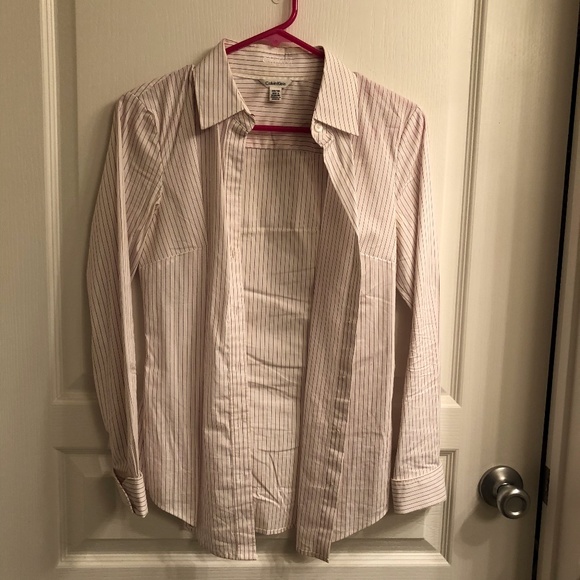 White and burgundy stripe button down - Picture 1 of 2
