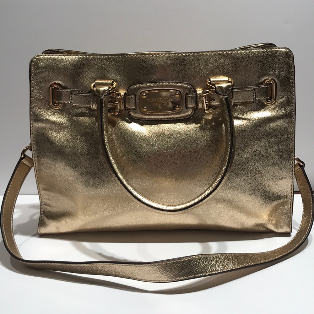 MK Hamilton rock ‘n’ roll pale gold leather tote.
