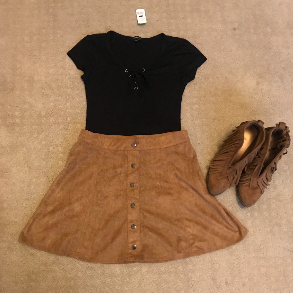 High Waist Faux Suede Skirt