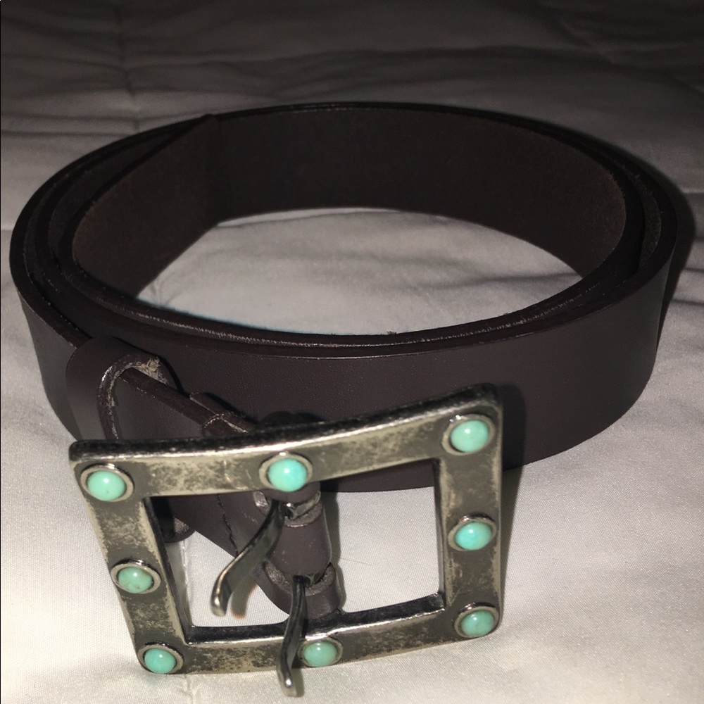 Brown Leather Belt with Turquoise Accents